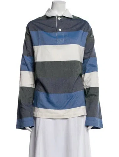 Pre-owned Marrakshi Life Striped Long Sleeve Polo In Blue