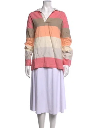 Pre-owned Marrakshi Life Striped Long Sleeve Polo In Pink