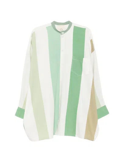 Marrakshi Life Stripe-pattern Band-collar Shirt In Green