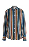 Marrakshi Life The French Cuff Striped Cotton Shirt In Multi