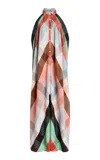 Marrakshi Life The Halter Collared Plaid Cotton Maxi Dress In Multi