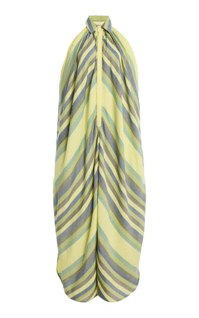 Marrakshi Life The Halter Striped Cotton Midi Dress In Multi
