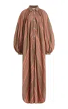 Marrakshi Life The Touareg Balloon-sleeve Striped Cotton Dress In Brown