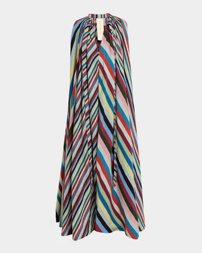 Marrakshi Life Tie-neck Cape-effect Striped Cotton Maxi Dress In Multi