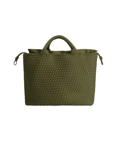 Marrea Elegant Woven Neoprene Shopper With Secure Closure In Green