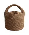 Marrea Neoprene Handbag With Unique Woven Design And Single Handle In Brown