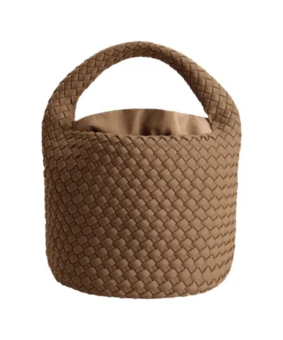 Marrea Neoprene Handbag With Unique Woven Design And Single Handle In Brown