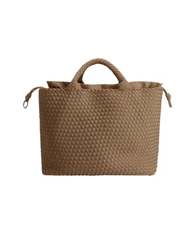 Marrea Structured Neoprene Shopper With Woven Detail In Brown
