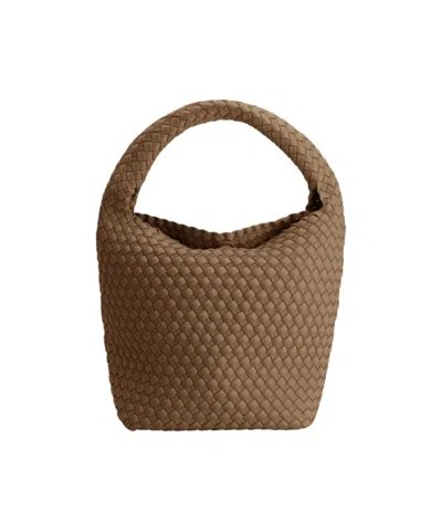 Marrea Woven Neoprene Bucket Bag With Padded Handle In Brown