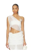 Marrknull Asymmetric Beaded Chiffon Top In White