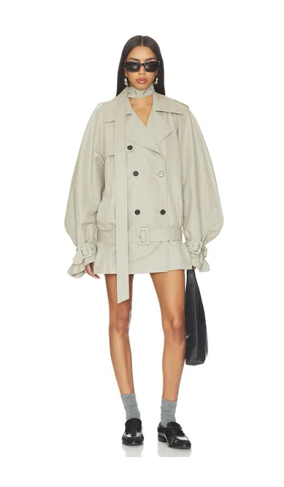 Marrknull Belted Short Trench Coat In Brown
