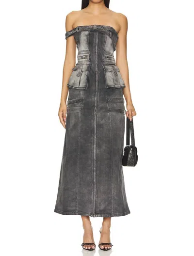 Marrknull Cargo Denim Dress In Black Grey In Gray