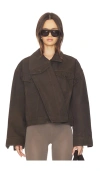 Marrknull Dislocated Wrap Around Denim Jacket In Brown