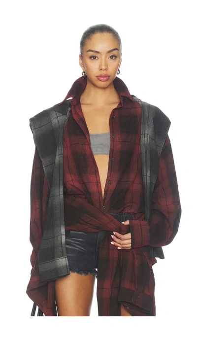 Marrknull Messy Two-piece Plaid Shirt In Burgundy