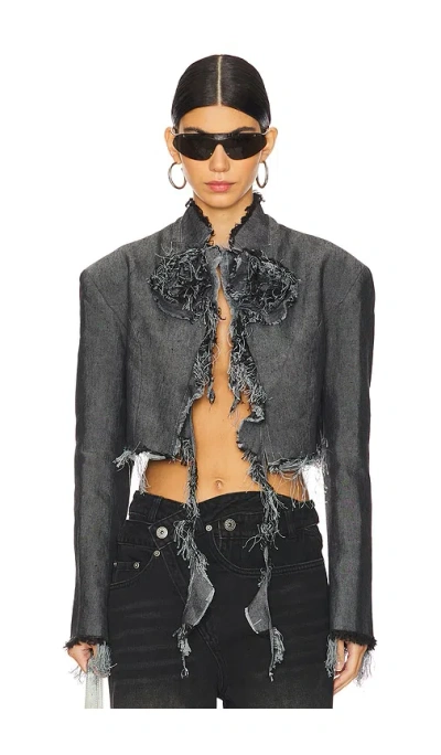 Marrknull Washed Flower Blazer In Black