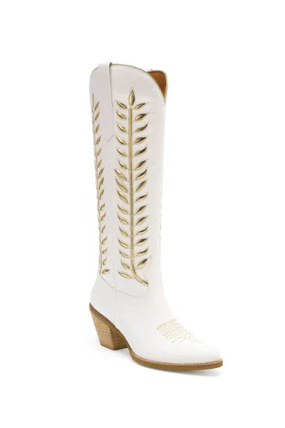 Mars Sky Shoes Women's Golden Feather Cowboy Boots In White Gold