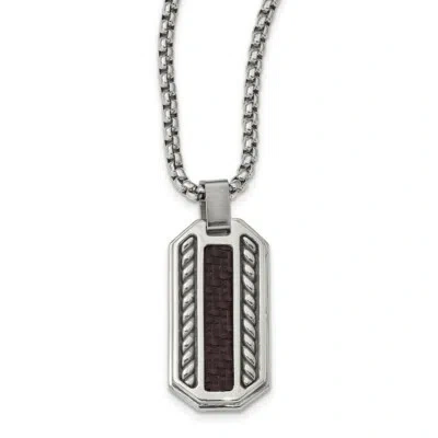 Pre-owned Marsala 20" Edward Mirell Stainless Steel  Carbon Fiber Dog Tag Necklace In White