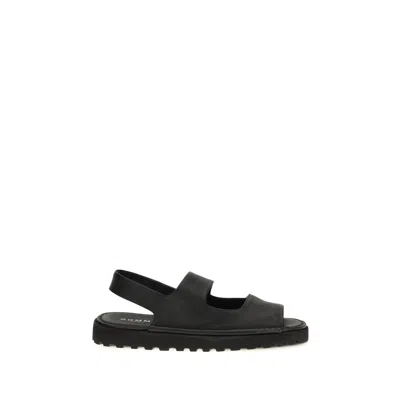 Marsèll Black Calf Leather Bos Taurus Flat Sandals In Multi