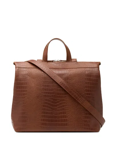 Marsèll Borso Croc-embossed Tote Bag In Brown