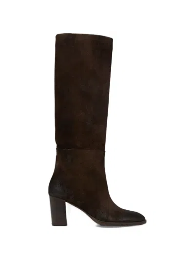 Marsèll Burnished-effect Suede Knee-high Boots In Brown