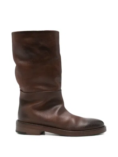 Marsèll Distressed-effect Leather Boots In Brown