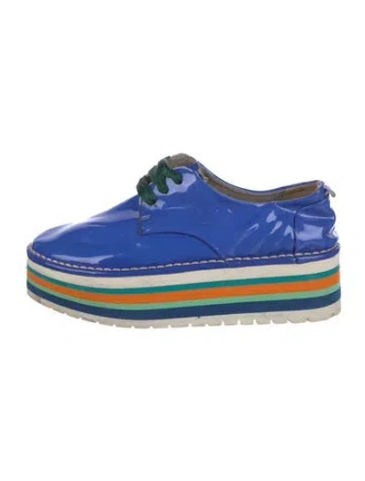 Pre-owned Marsèll Patent Leather Colorblock Pattern Mules In Blue