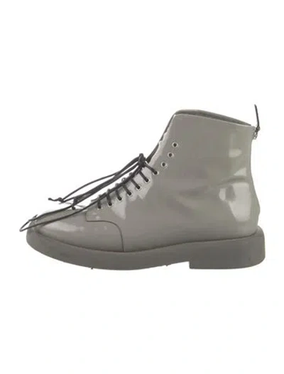 Pre-owned Marsèll Patent Leather Lace-up Boots In Gray