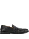 Marsèll Leather Round Toe Loafers With Ruched Detailing In Black