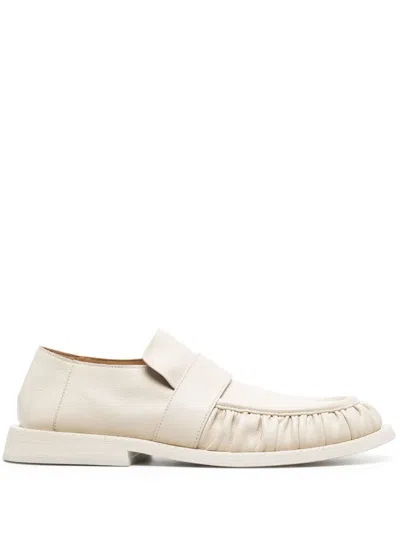 Marsèll Round-toe Ruched Leather Loafers In Neutrals