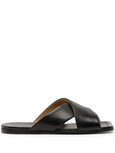 Marsèll Square-toe Leather Slides In Black