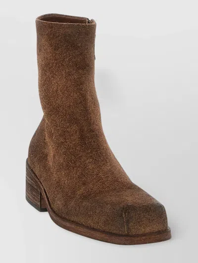 Marsèll Square Toe Suede Ankle Boots With Block Heel In Brown