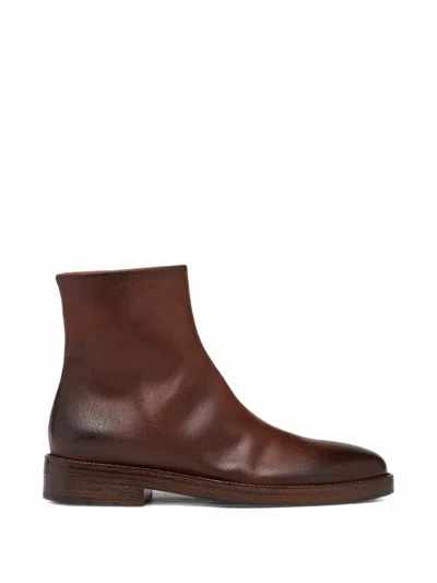 Marsèll Tubetto Burnished Leather Ankle Boots In Brown