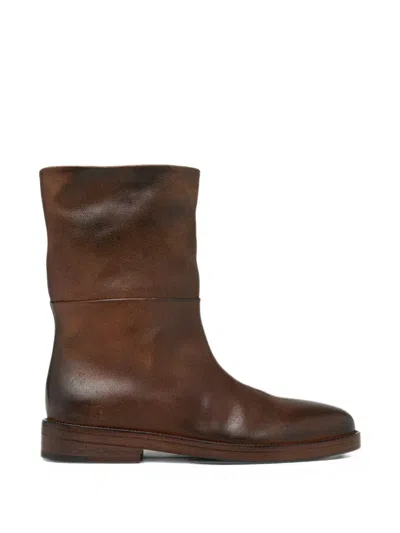 Marsèll Tubetto Burnished-effect Leather Boots In Brown