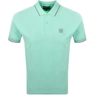 Marshall Artist Tipped Polo T Shirt Green In Blue