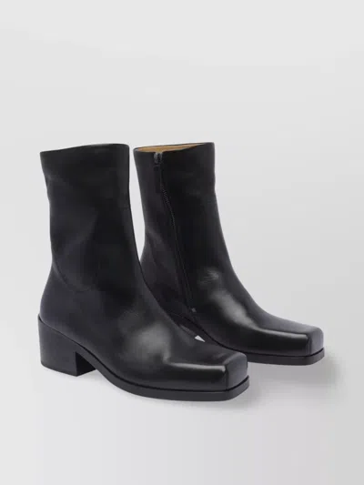 Marsèll Leather Square Toe Ankle Boots In Black