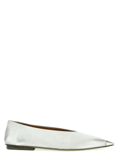 MARSÈLL WOMEN SILVER SLIP ON BALLET FLATS, 4.5 LUXURY BALLET FLATS FOR WOMEN DARVEYS