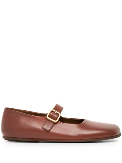 Marsèll Square-toe Leather Ballerina Shoes In Brown