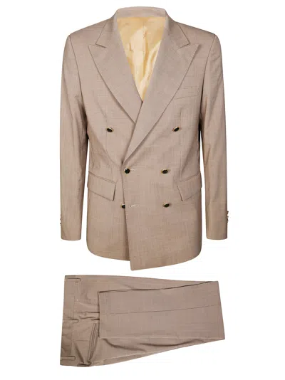 Marsēm Checkered Beige Six Button Suit In Neutral