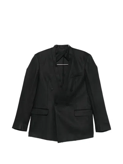 Marsēm Double-breasted Collarless Blazer In Black