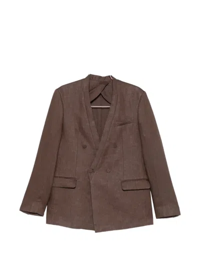 Marsēm Double-breasted Collarless Blazer In Brown