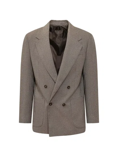 Marsēm Double-breasted Micro-check Jacket In Brown