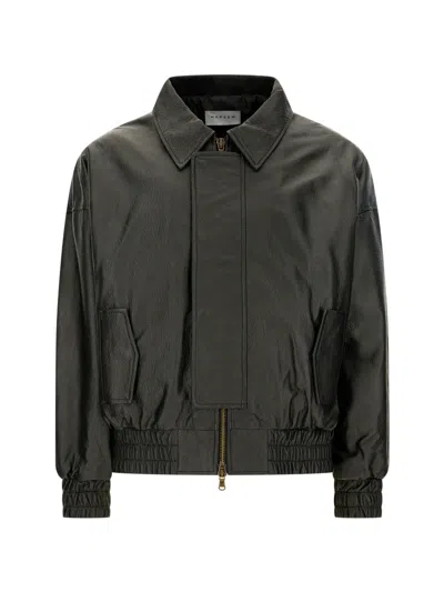 Marsēm Elasticated-trim Leather Bomber Jacket In Black