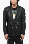 MARSĒM FAUX LEATHER DOUBLE-BREASTED BLAZER WITH GOLDEN BUTTONS