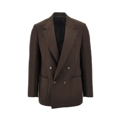 Marsēm Gabardine Double-breasted Jacket In Brown