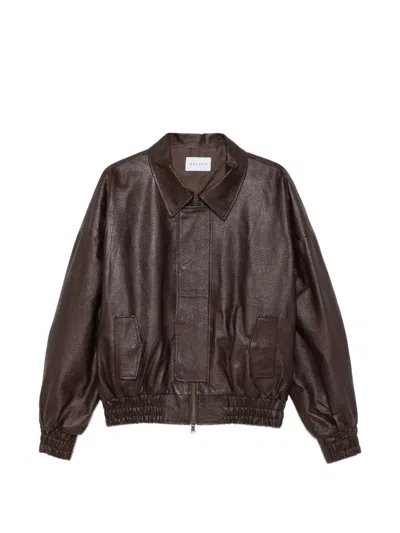 Marsēm Leather Bomber Jacket In Brown