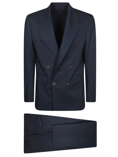 Marsēm Marsem Men's Slim-fit Double-breasted Gown Pants With Mirror-effect Lapel Detail In Blu