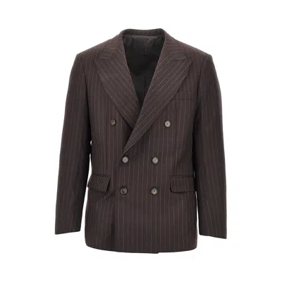 Marsēm Marsem Pinstriped Wool-blend Double-breasted Jacket In Brown