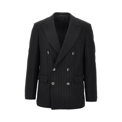 Marsēm Pinstriped Twill Double-breasted Jacket In Black