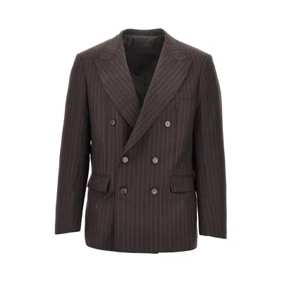 Marsēm Pinstriped Wool-blend Double-breasted Jacket In Brown