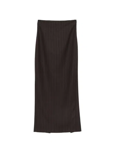 Marsēm Pinstripe-pattern Slit-detail Maxi Skirt In Brown